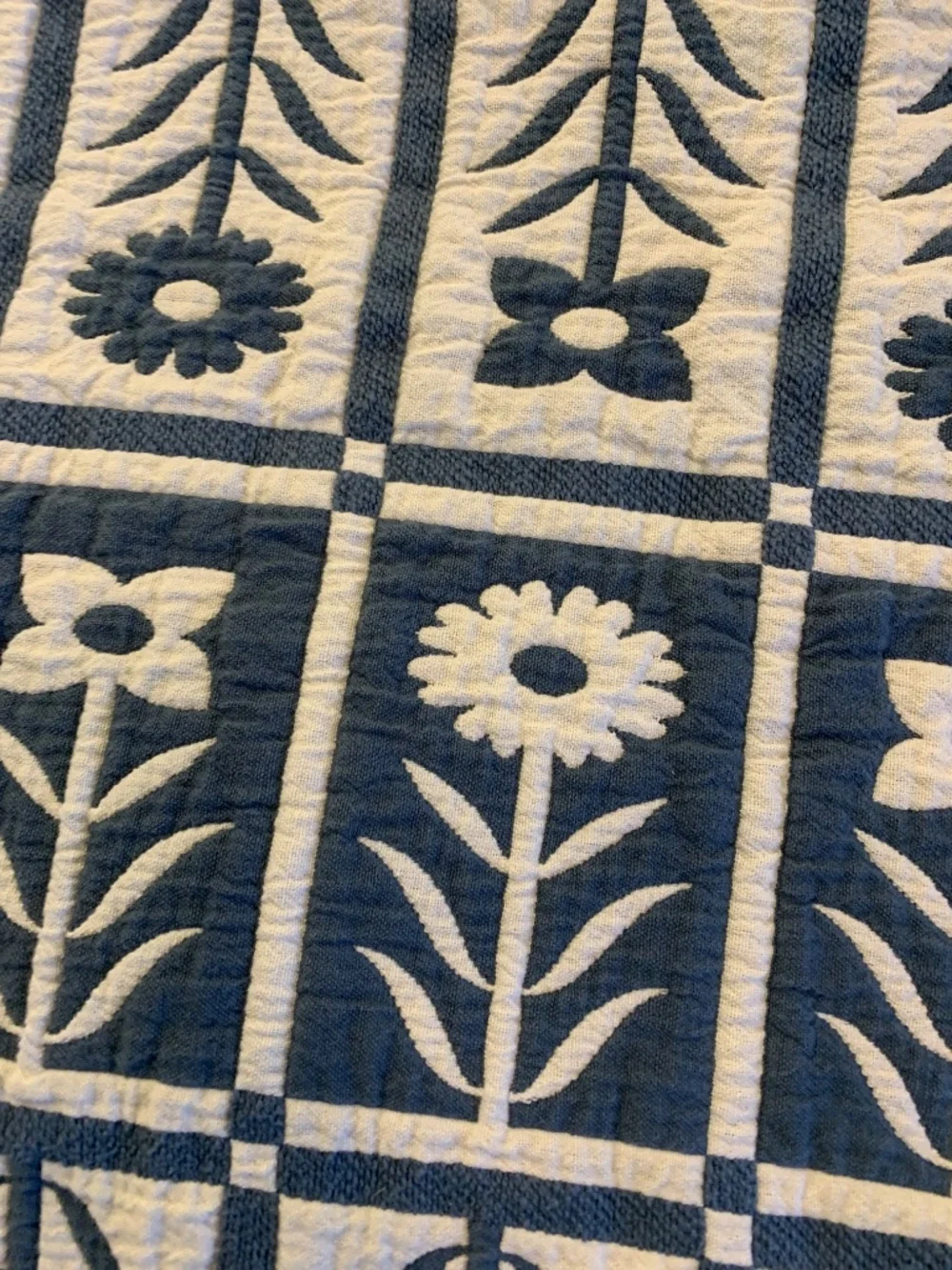 Quince Organic Cotton Jacquard Floral Sham Dark Blue
